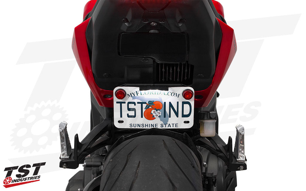 Place your license plate in a low and tucked position with the "Fixed Low" mounting kit. (License Plate Light sold separately)