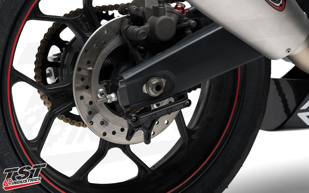 CNC machined from high quality aluminum. Shown with optional Delrin Slider Crash Protectors.