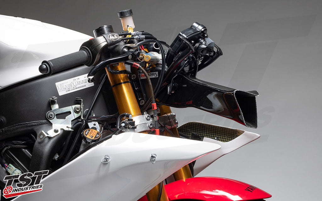 DBHolders Upper Fairing Stay Bracket used on the TST R6 Supersport race bike.