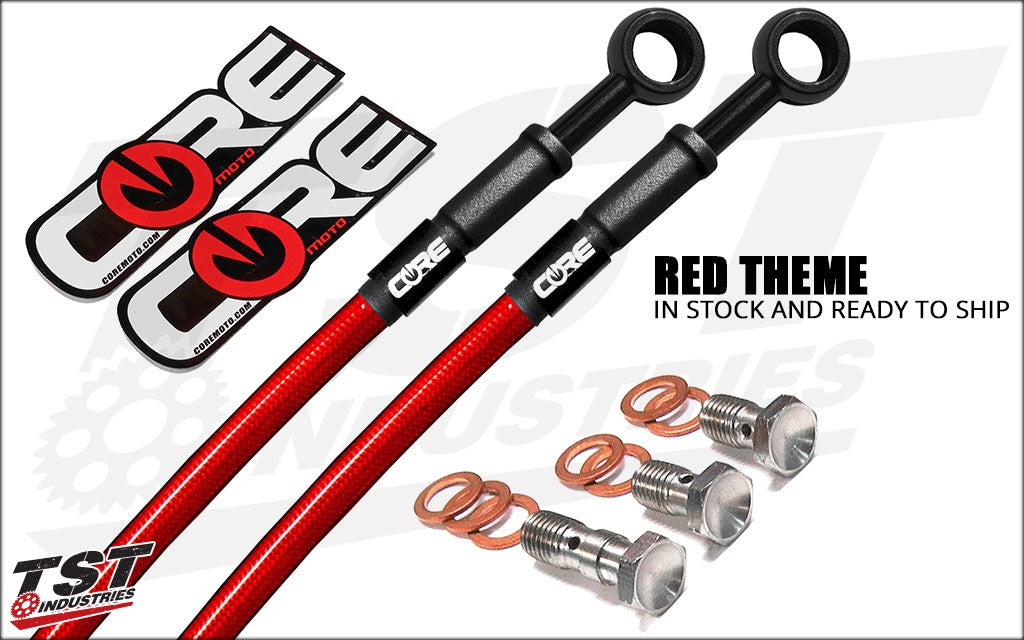 Customize your R3 with the Red Theme Core Moto Brake Lines.