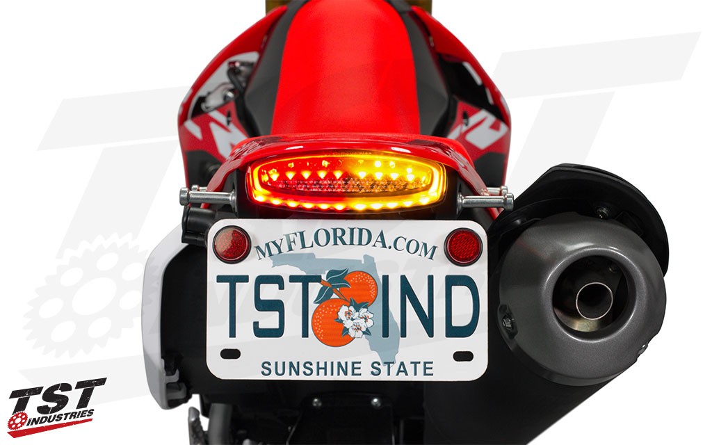 Built in LED turn signals provide a sleek and low-profile solution to ditching the large stock signals.