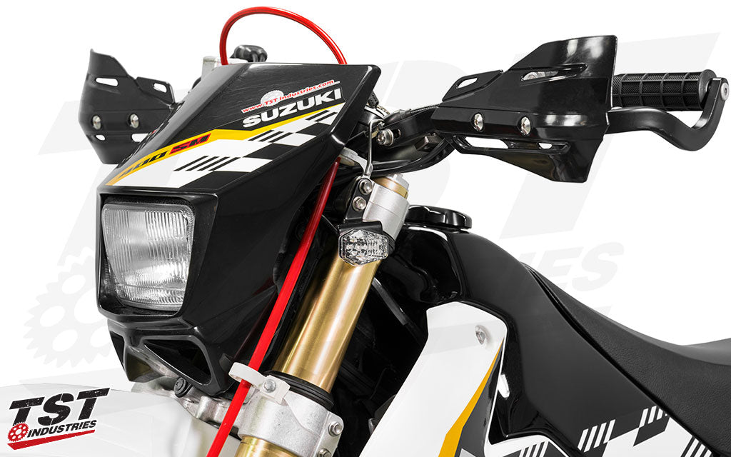 TST LED Front Flushmounts on the Suzuki DRZ400S/M.
