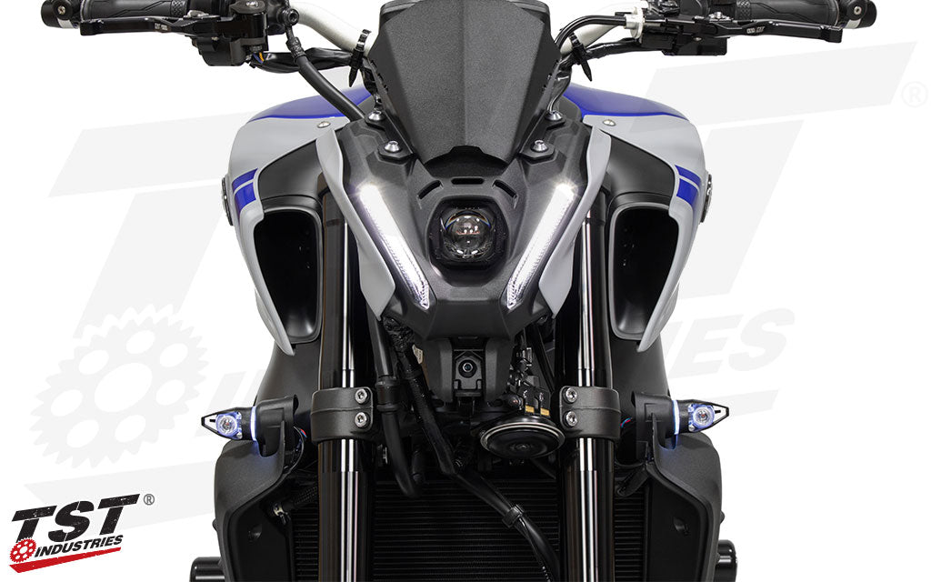 TST MECH-GTR Front LED Turn Signals on the 2021 Yamaha MT-09.
