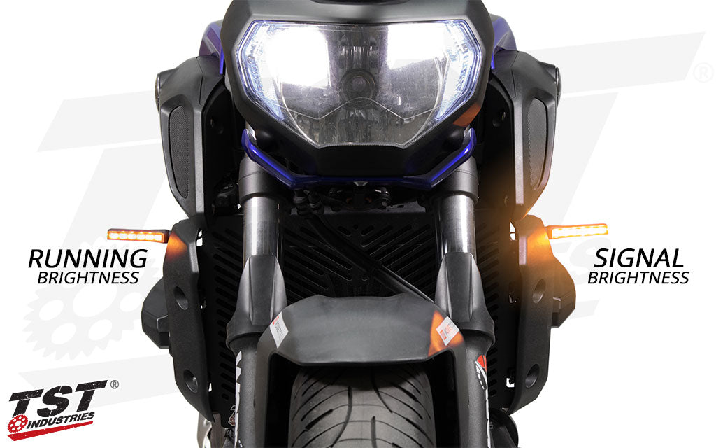 DRL Running light produces 80% brightness compared to 100% turn signal brightness.