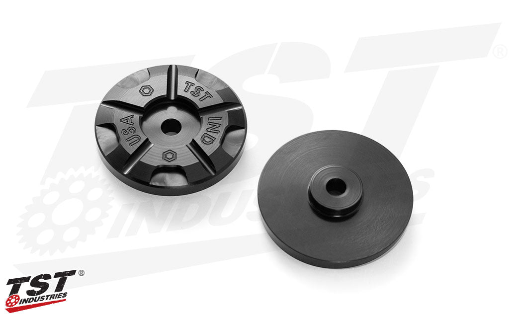 CNC Machined aluminum garnish washers for the 2022-2024 Honda Grom - Black Anodized shown.