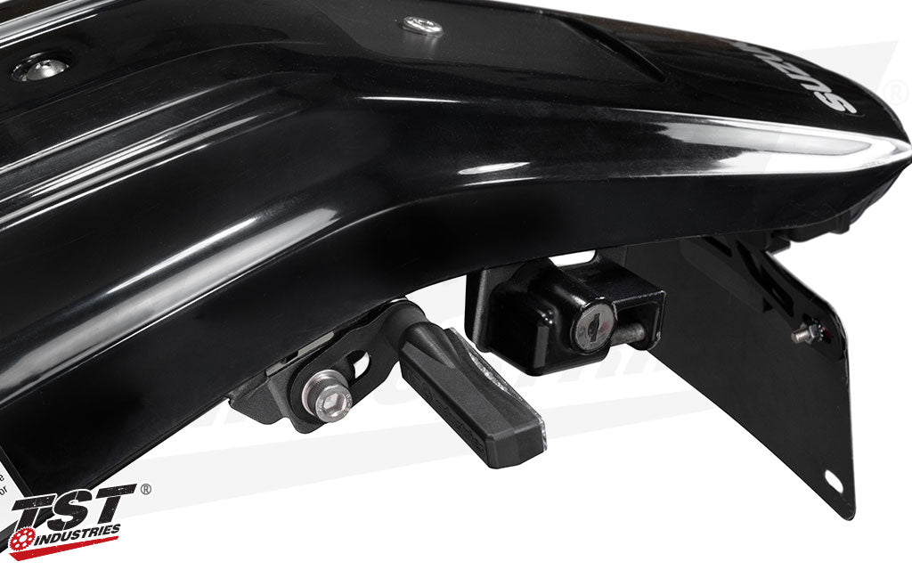Black powder coat finish enables these mounts to blend in to the tail of the DR650.