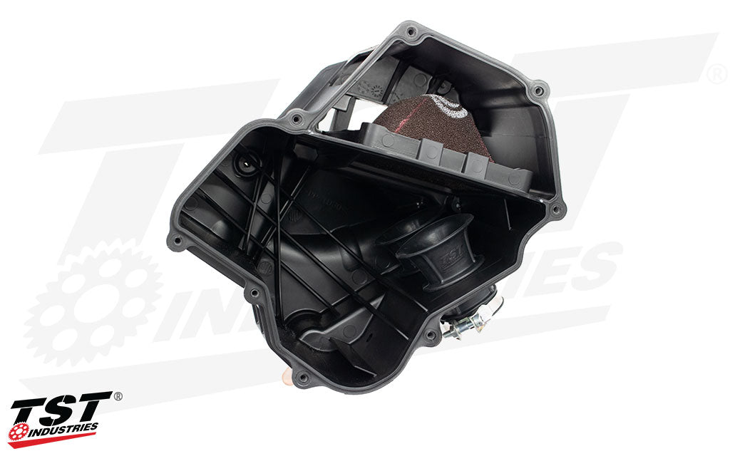 TST WORX Velocity Stacks installed on the Yamaha YZF-R3 Airbox.