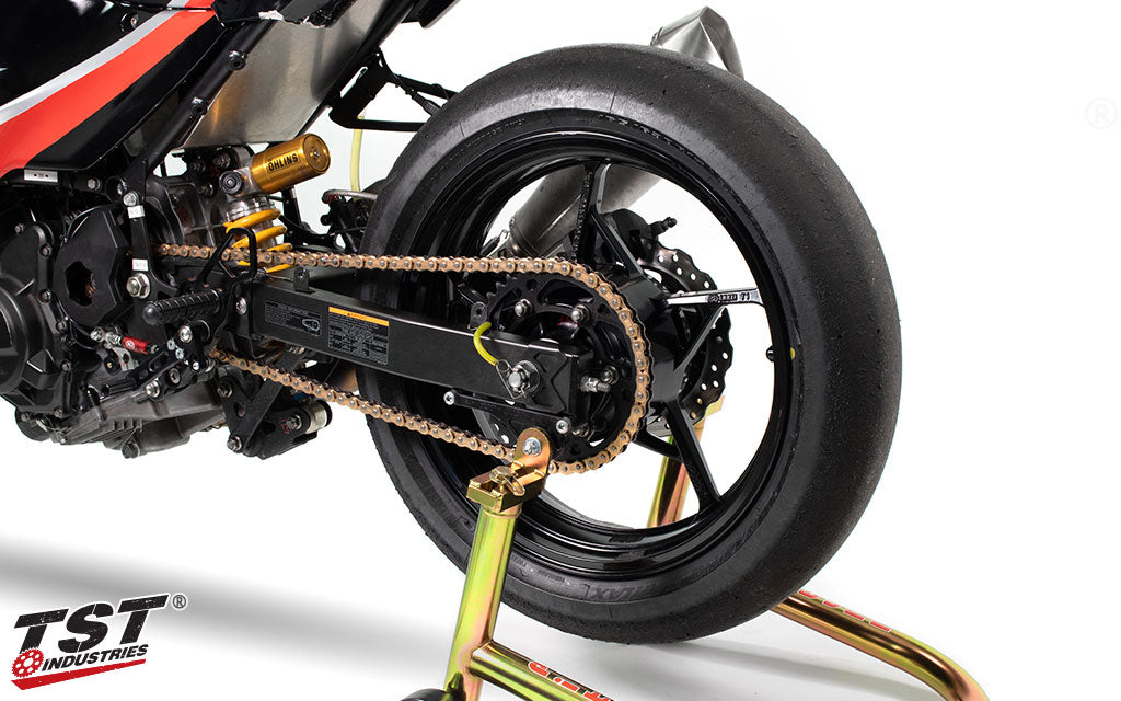 TST WORX Ninja 400 Race Bike outfitted with the TST WORX 520 Lightweight Aluminum Rear Sprocket.