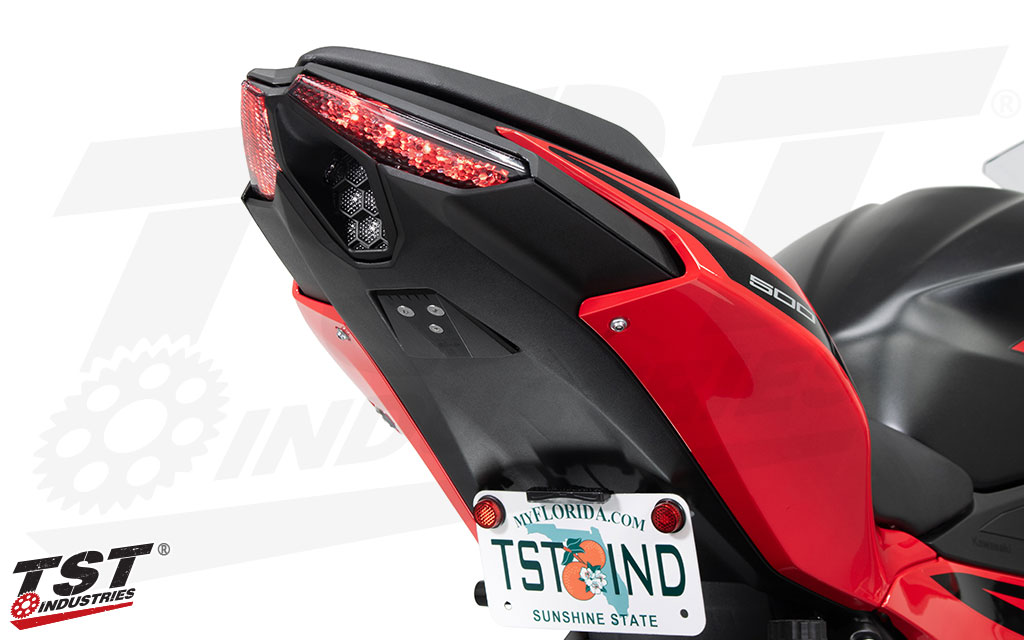 Upgrade your Kawasaki Ninja 500 / Z500 tail section with TST Industries LED Integrated Tail Light.