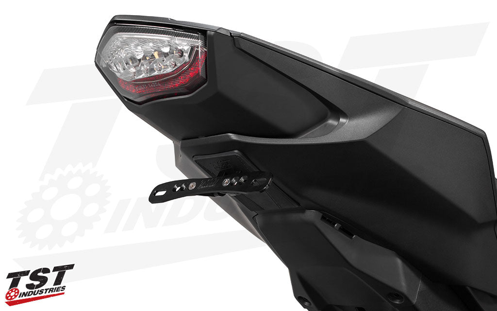 Adjust your license plate angle with the Adjustable license plate bracket. (Adjustable plate bracket shown)