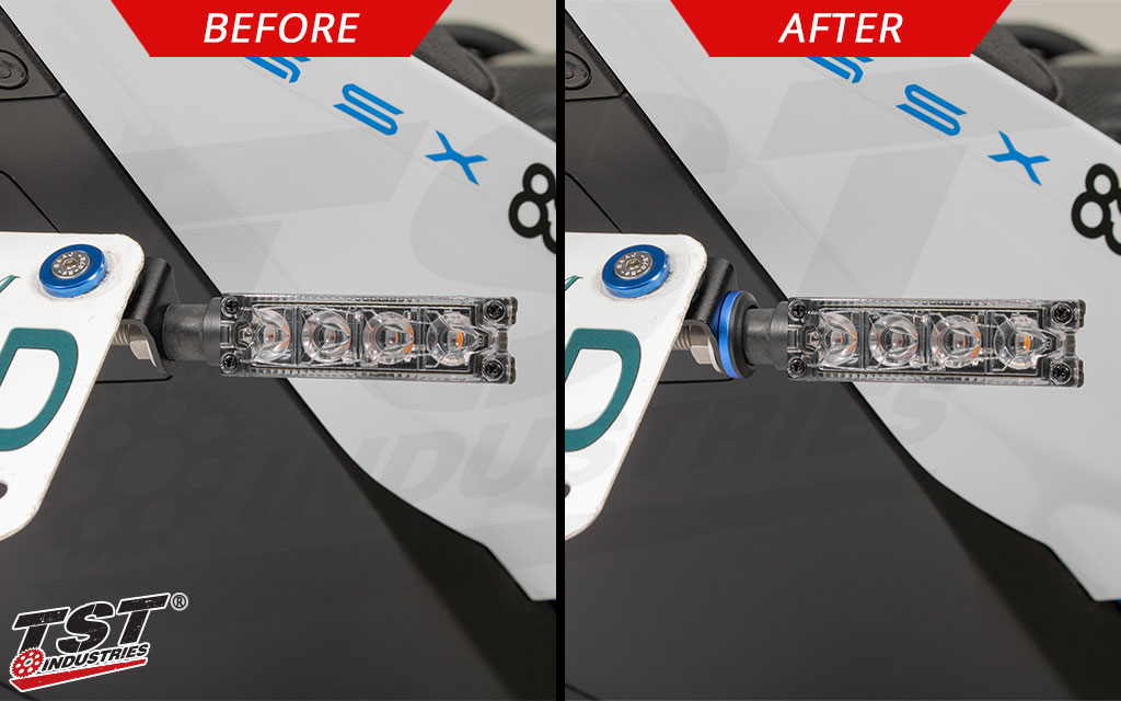 Works with TST Pod Turn Signals mounted on the rear of your motorcycle.