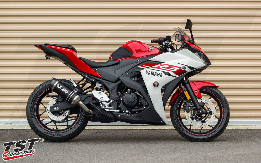 Installed on our in-house street Yamaha R3.