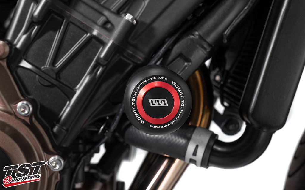Protect your Honda with robust frame sliders from Womet-Tech. (Red Slider Cap Sold Separately)