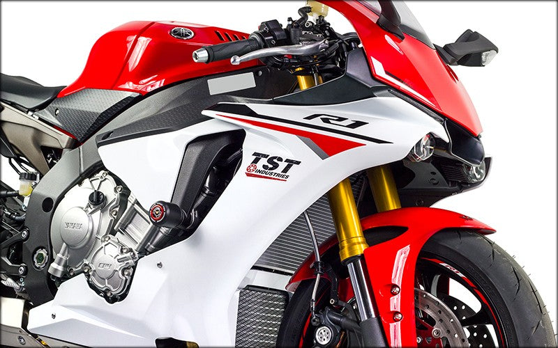 Womet-Tech Frame Sliders installed on the 2015 Yamaha R1 - Red slider cap sold separately.