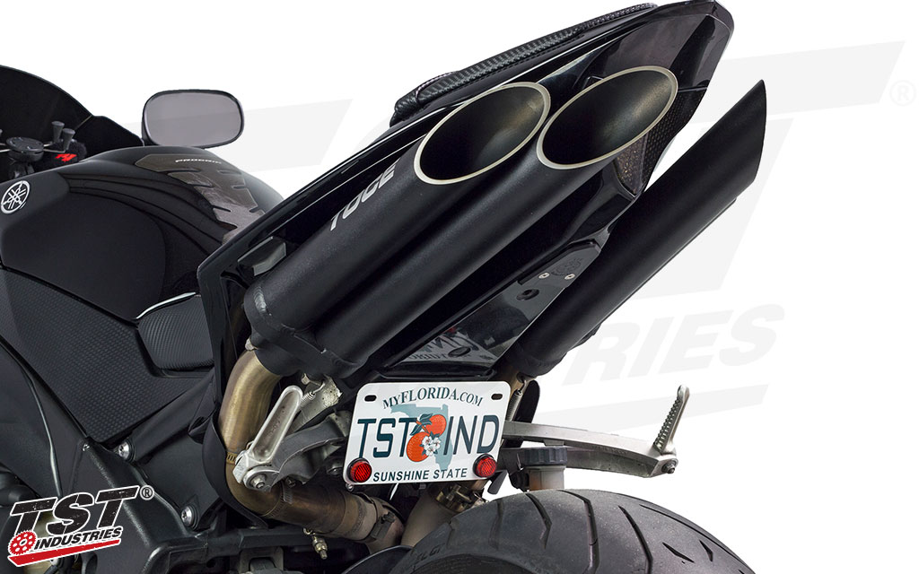 Low mounting places your license plate tucked under the tail of your Yamaha R1.