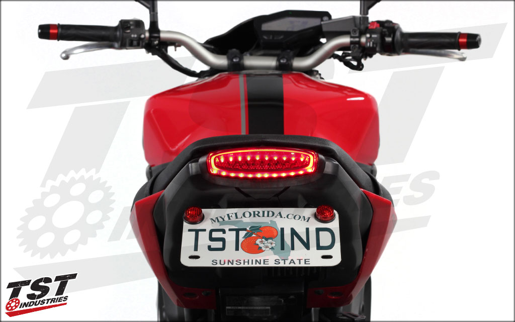 TST Industries FZ-09 / MT-09 Integrated Taillight showing off the perimeter running light.