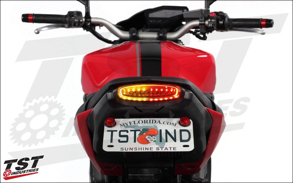 Integrated turn signals help to clean up the entire tail section.