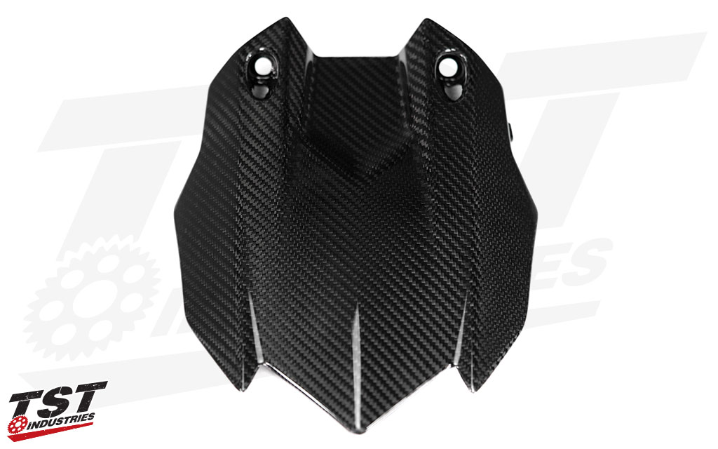 Ditch the OEM R1 rear tire hugger plastic for sexy twill carbon fiber. 