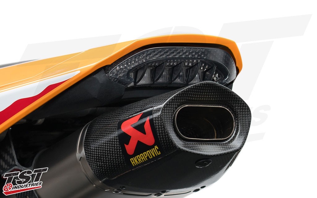 Unique lens design and running light pattern updates the rear of your 2013+ CBR600RR.