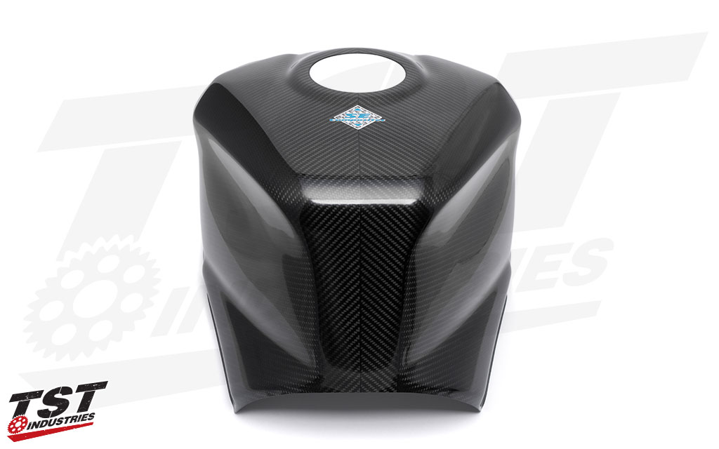 The SE Moto Carbon Fiber Tank Cover is utilized by pro riders in MotoAmerica, WERA, and CCS.