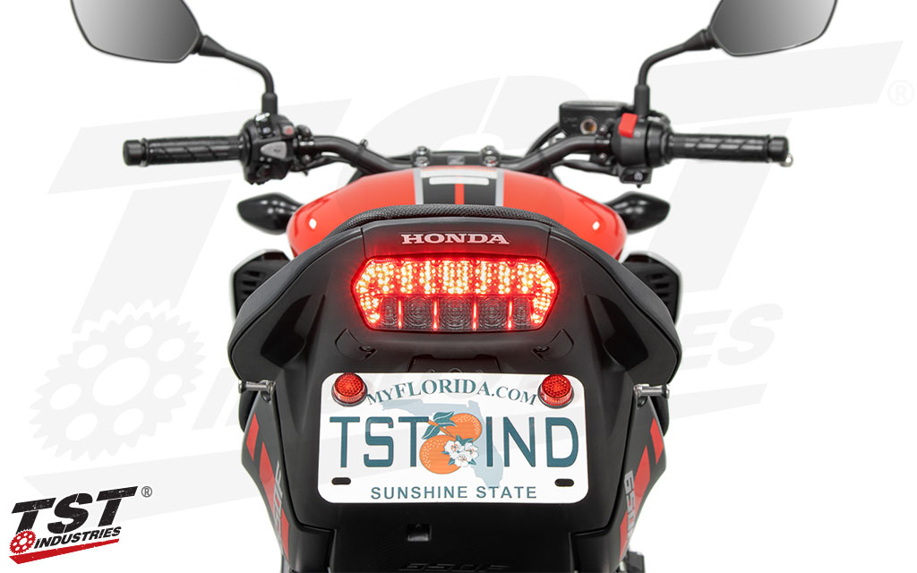 Improve the looks of your Honda CB650F / CBR650F with this laser cut steel fender eliminator. (TST Integrated Tail Light sold separately)