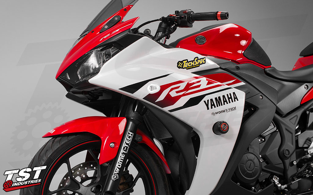 Clean up your Yamaha R3 with the sleek and bright Halo GTR Front LED Turn Signals.