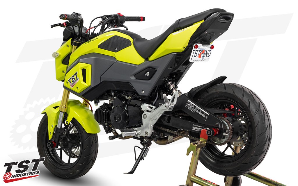Ditch the bulky Grom stock fender for the TST Industries LED integrated tail light and undertail kit. (Low mount shown)
