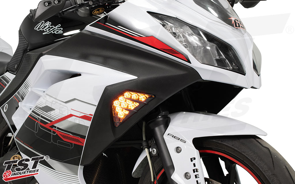 Upgrade your Kawasaki Ninja 300 with bright LED Flushmount turn signals from TST Industries.