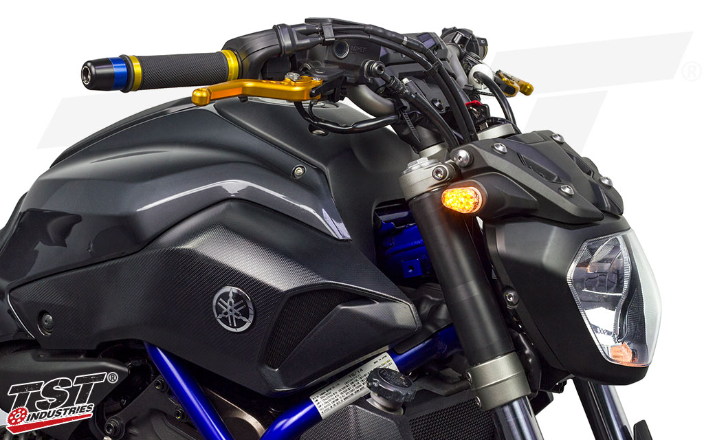 Upgrade your Yamaha FZ-07 / MT-07 with bright LED Front Flushmount Turn Signals from TST Industries.
