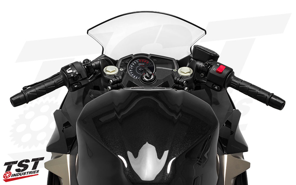 Womet-Tech Bar End crash protection installed on the 2018 Kawasaki Ninja 400.