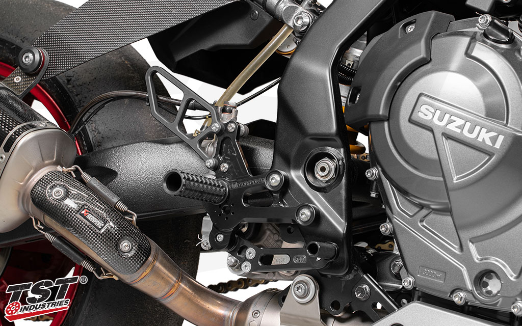 Woodcraft Adjustable Rearsets installed on our TST GSX-8R.
