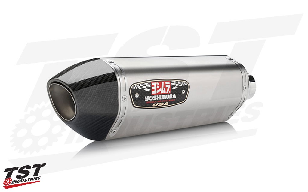 Yoshimura R-77 canister is available in stainless steel with a carbon fiber tip.
