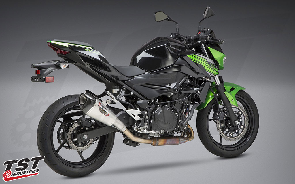 Gain more performance, better looks, and better sound with the Yoshimura slip-on exhaust for the Z400 and Ninja 400.