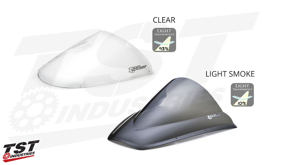 Available in Light Smoke or Clear. Example Comparison of Clear and Light Smoke tint options.