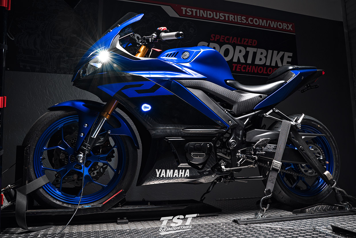 Yamaha R3 with out class leading WORX Pack installed to provide increased performance.