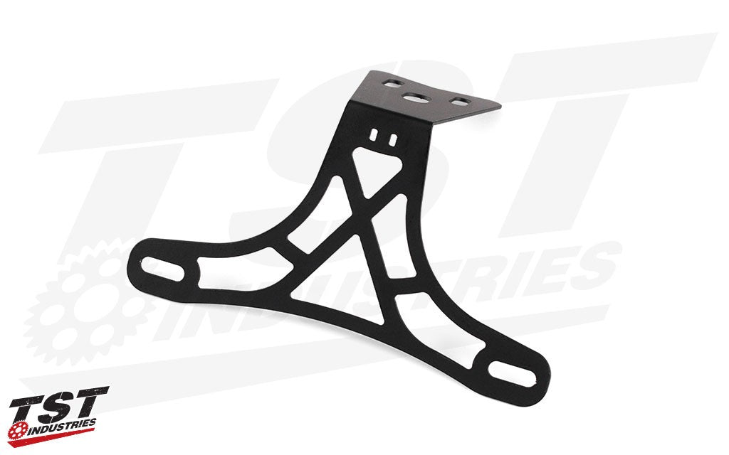Laser cut steel construction with a black powder-coat finish.