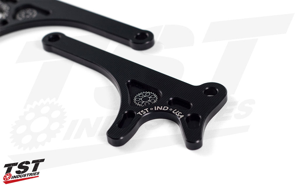 CNC machined aluminum with a sleek and durable black anodized finish.