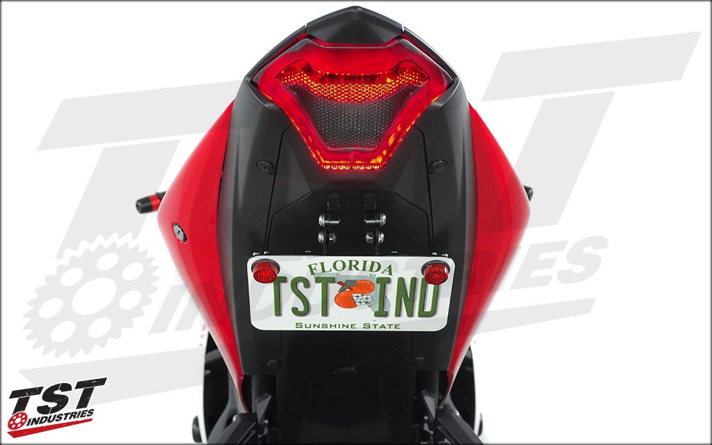 TST Industries Adjustable Fender Eliminator Extension Kit shown on a Yamaha R3.