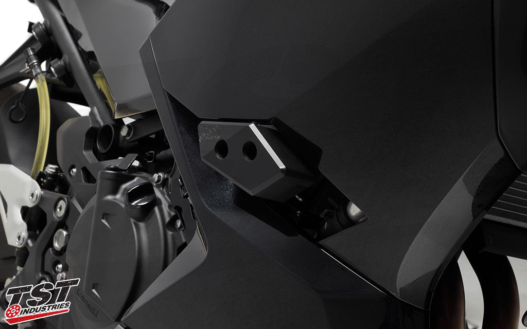 TST Frame Slider Crash Protection for the 2018+ Kawasaki Ninja 400.