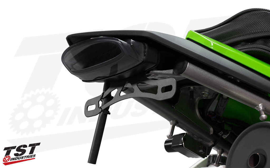 Ditch the bulk and mount your license plate with our laser cut, powder coated steel bracket.
