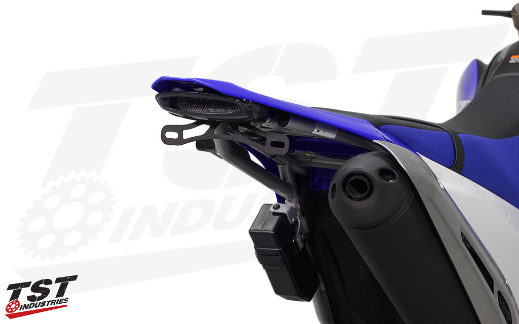 Ditch the bulk and mount your license plate with our laser cut, powder coated steel bracket.