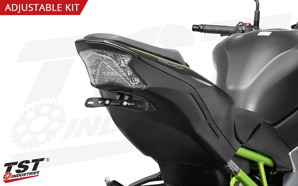 CNC machined aluminum license plate bracket features a durable black anodized finish.