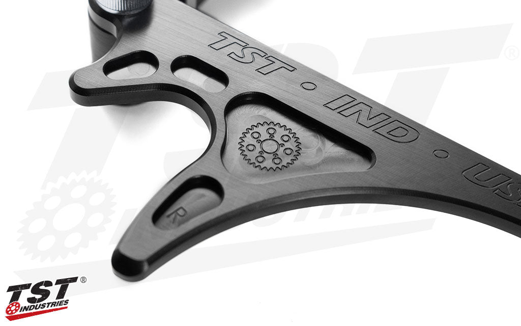 Engraved TST branding.