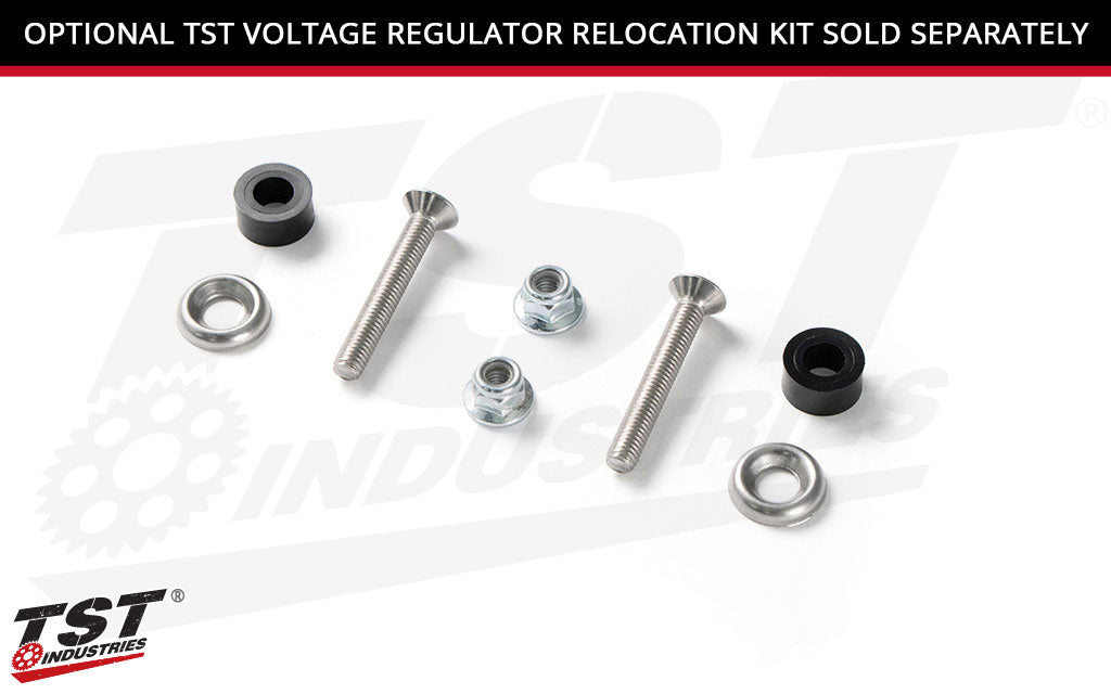 TST Frame Slider brackets are designed to work with our TST Voltage Regulator Relocation Kit. (Sold separately)