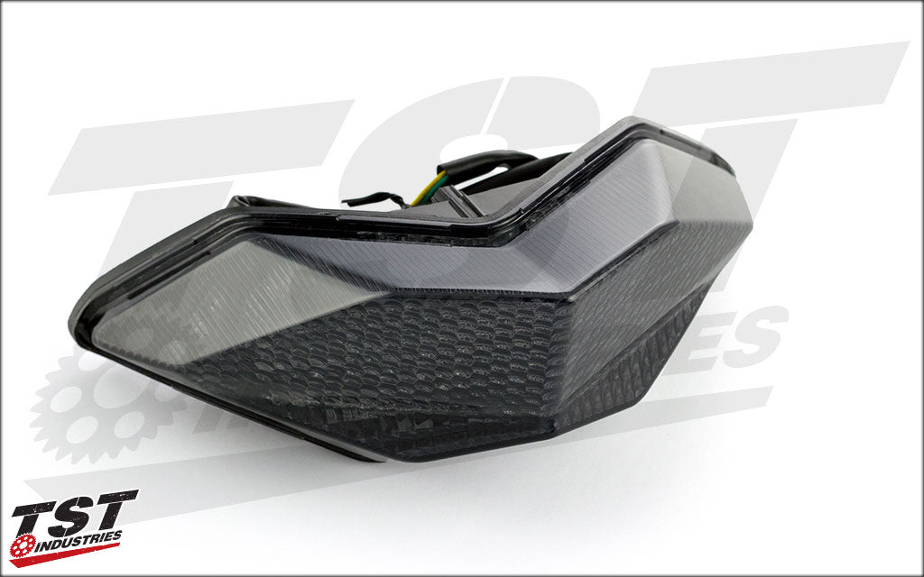 TST LED Integrated Tail light for Kawasaki Z300 2015+ - smoke lens shown.