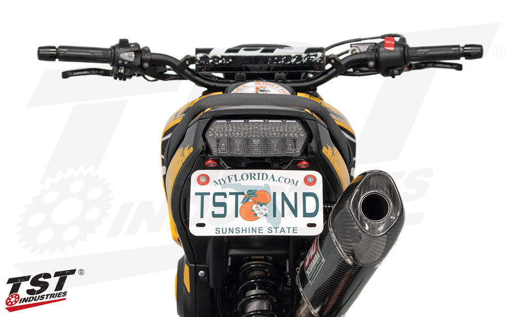 TST Standard Fender Eliminator for Honda 2013-2016 Grom - Shown with upgraded red washer hardware kit.