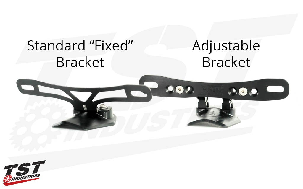Stainless Steel Standard "Fixed" Bracket vs. CNC Machined Aluminum Adjustable Bracket.