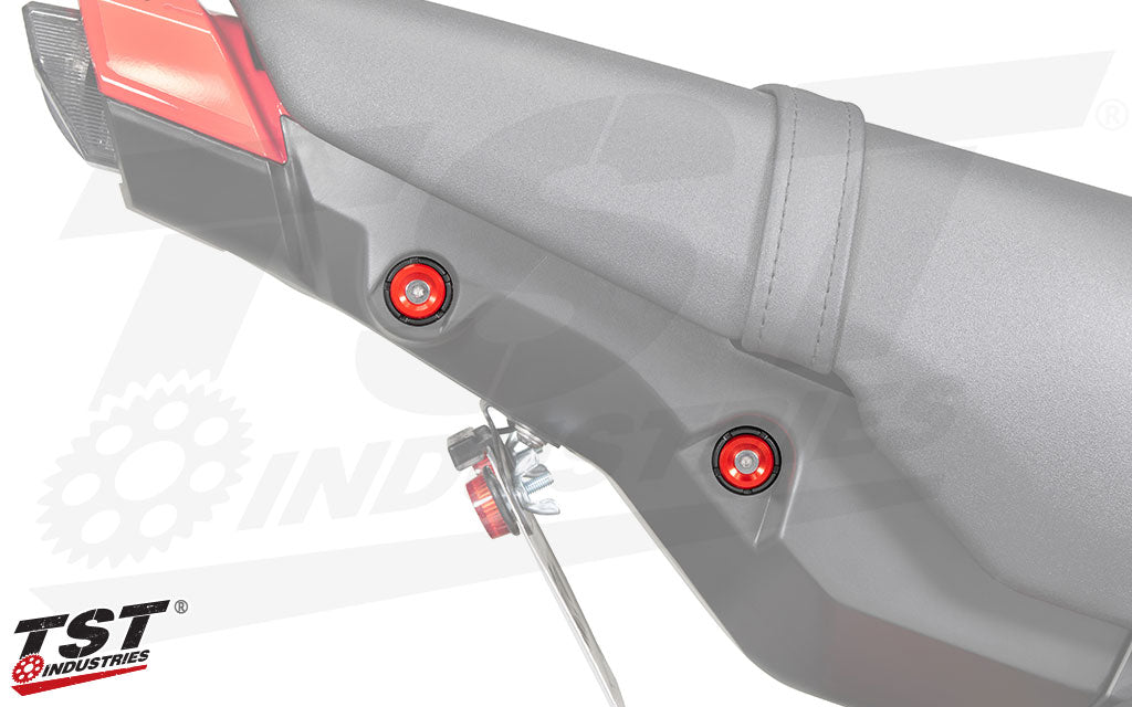 Ditch the easy to lose plastic plugs for an upgraded anodized hardware kit that won't fall out.