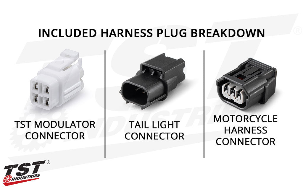 Close look at the plugs on the included harness.