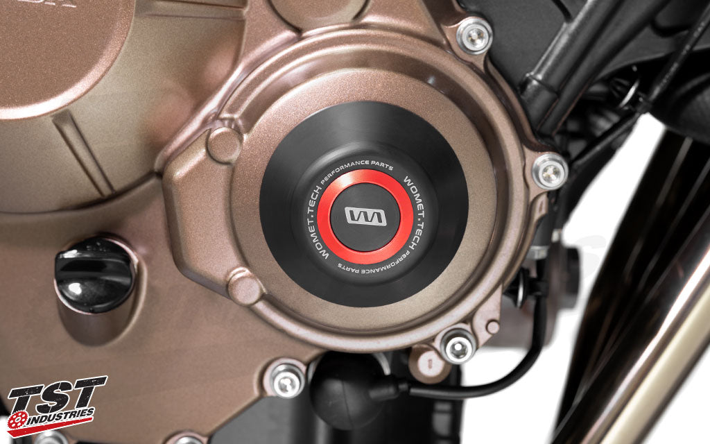 Womet-Tech Engine Cover Crash Protector shown with red slider cap.